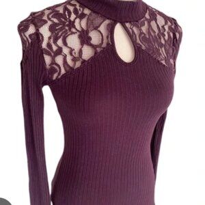 Free People Lace Keyhole Ribbed Long Sleeve Top